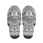 Blue And White Mayan Statue Print Slippers