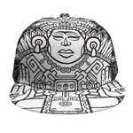 Blue And White Mayan Statue Print Snapback Cap