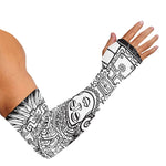 Blue And White Mayan Statue Print Sun Protection Arm Sleeves