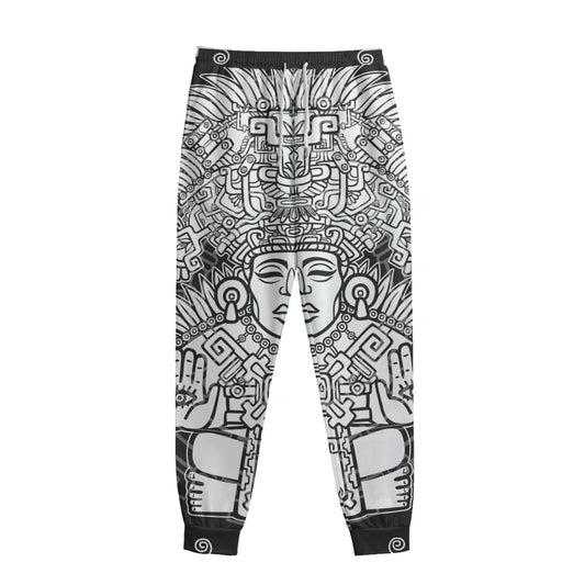 Blue And White Mayan Statue Print Sweatpants