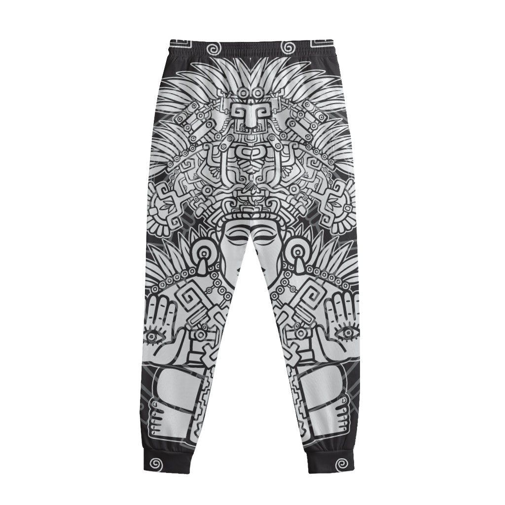 Blue And White Mayan Statue Print Sweatpants