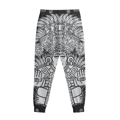 Blue And White Mayan Statue Print Sweatpants