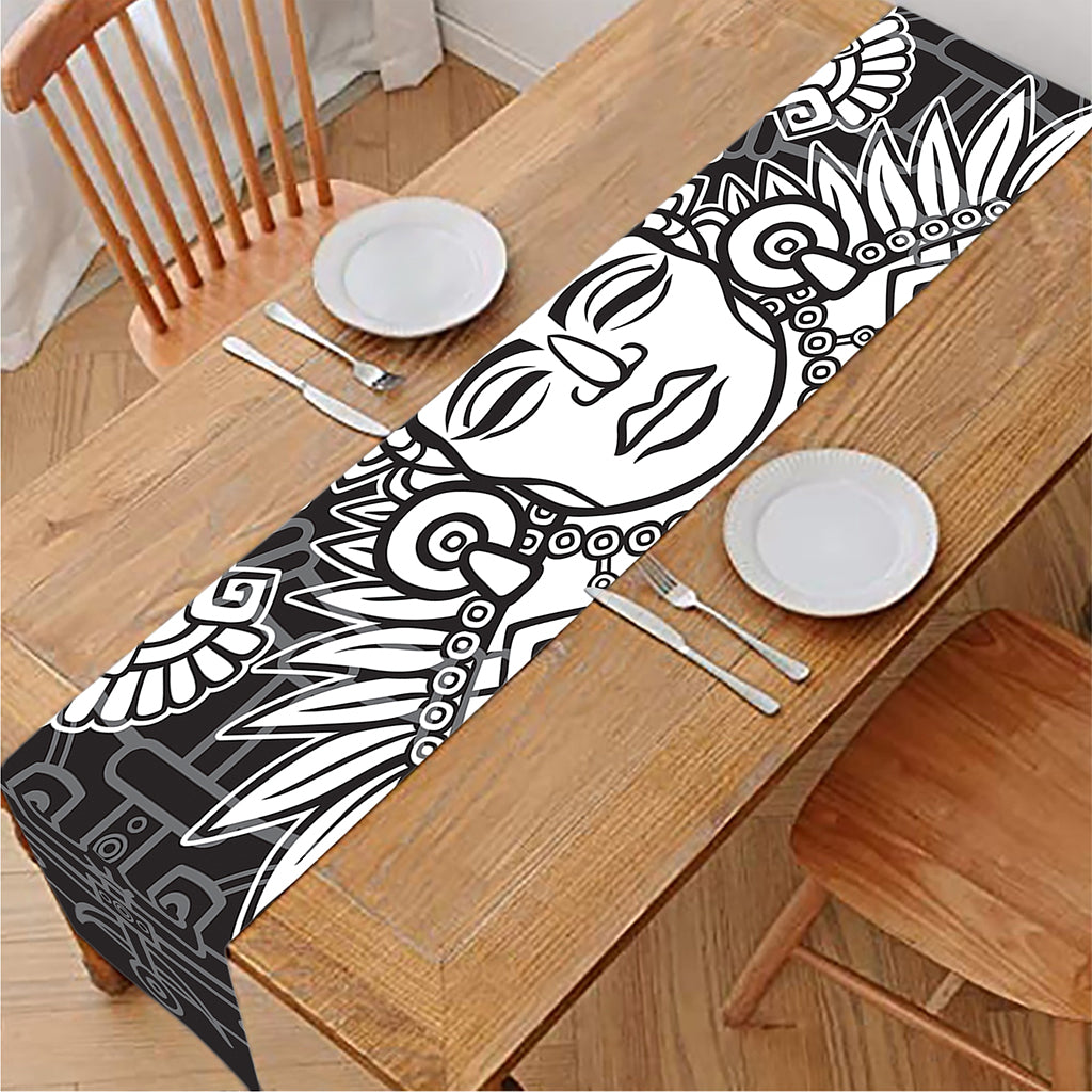 Blue And White Mayan Statue Print Table Runner