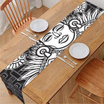 Blue And White Mayan Statue Print Table Runner