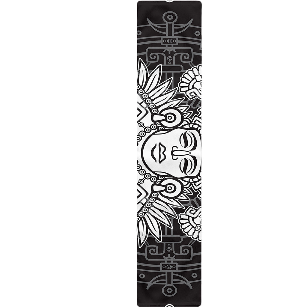 Blue And White Mayan Statue Print Table Runner