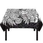 Blue And White Mayan Statue Print Tablecloth