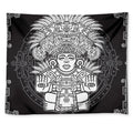 Blue And White Mayan Statue Print Tapestry