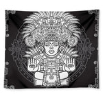 Blue And White Mayan Statue Print Tapestry