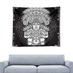 Blue And White Mayan Statue Print Tapestry