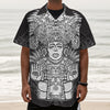 Blue And White Mayan Statue Print Textured Short Sleeve Shirt