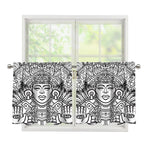 Blue And White Mayan Statue Print Tier Curtains