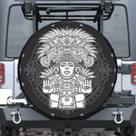 Blue And White Mayan Statue Print Tire Cover