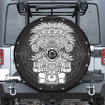 Blue And White Mayan Statue Print Tire Cover With Camera Hole