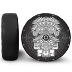 Blue And White Mayan Statue Print Tire Cover With Camera Hole