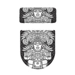 Blue And White Mayan Statue Print Toilet Lid And Tank Cover Set