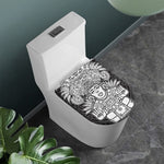 Blue And White Mayan Statue Print Toilet Lid Cover