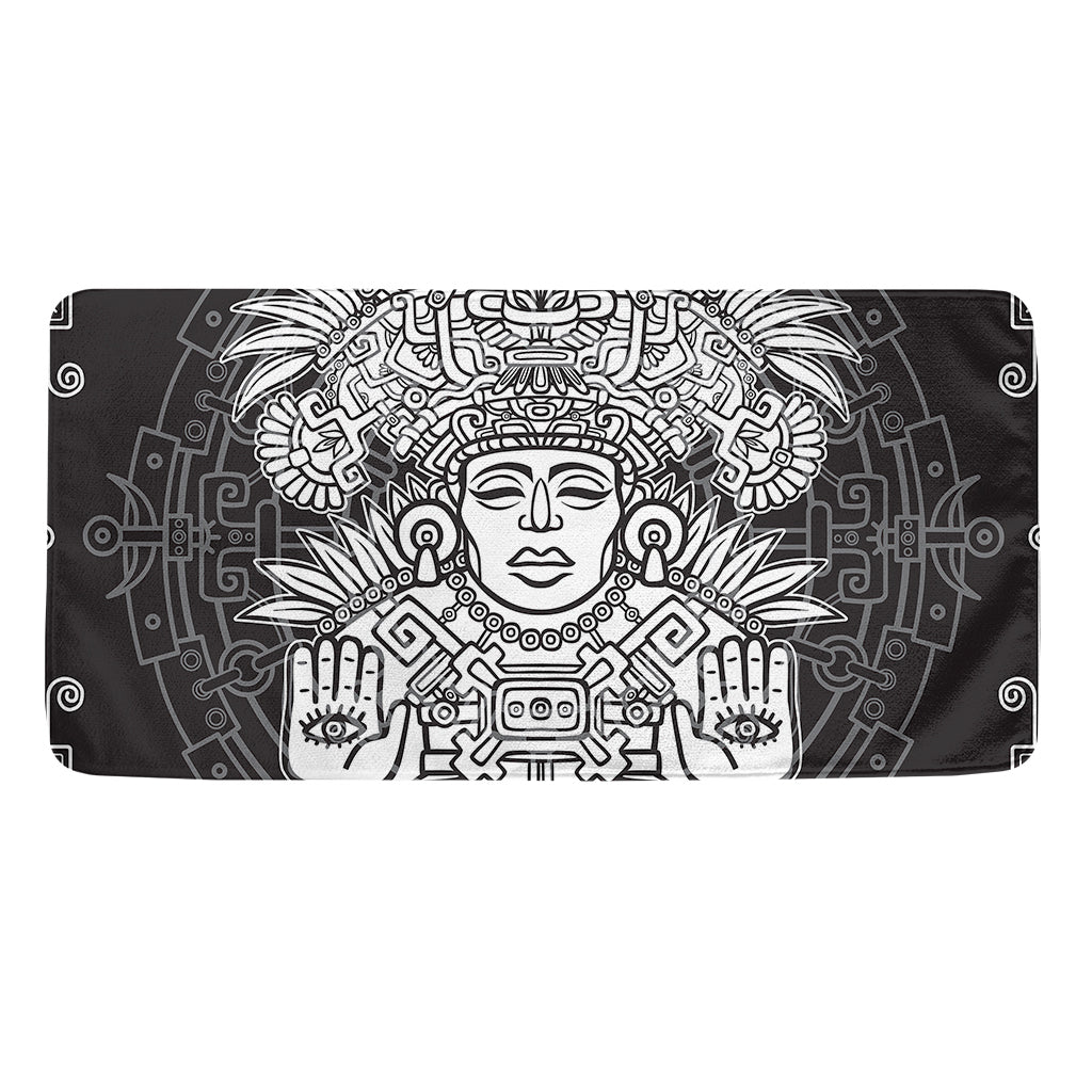 Blue And White Mayan Statue Print Towel