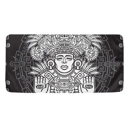 Blue And White Mayan Statue Print Towel
