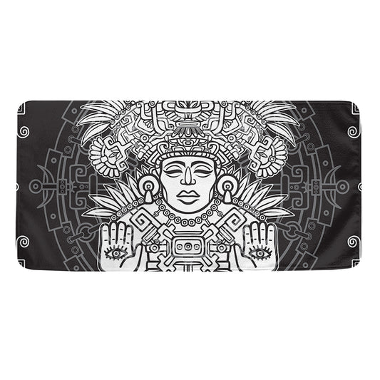 Blue And White Mayan Statue Print Towel