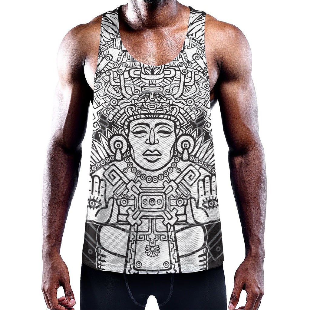 Blue And White Mayan Statue Print Training Tank Top