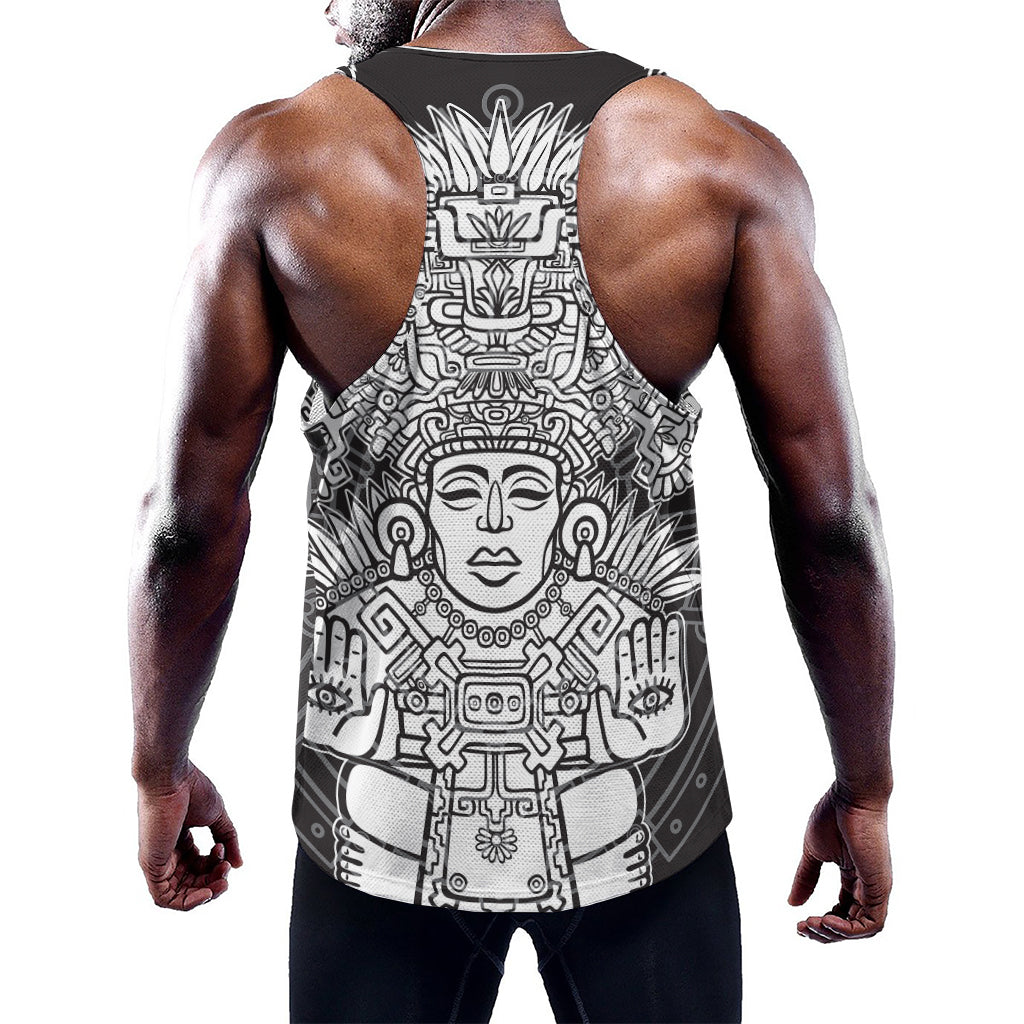 Blue And White Mayan Statue Print Training Tank Top