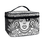 Blue And White Mayan Statue Print Travel Makeup Bag