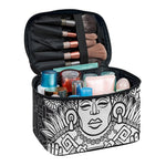 Blue And White Mayan Statue Print Travel Makeup Bag