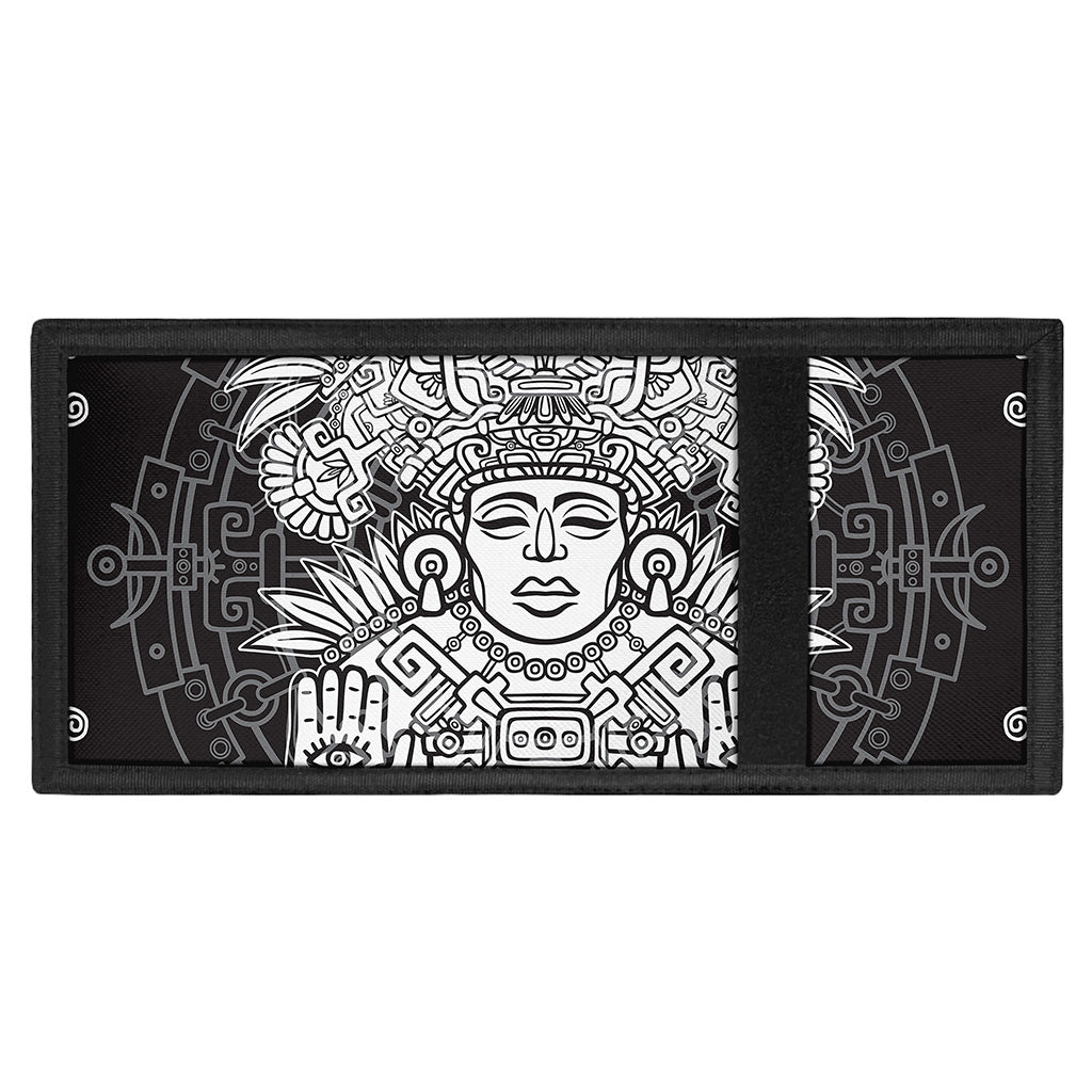 Blue And White Mayan Statue Print Trifold Wallet