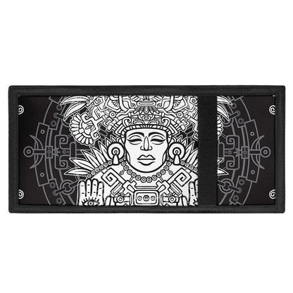 Blue And White Mayan Statue Print Trifold Wallet