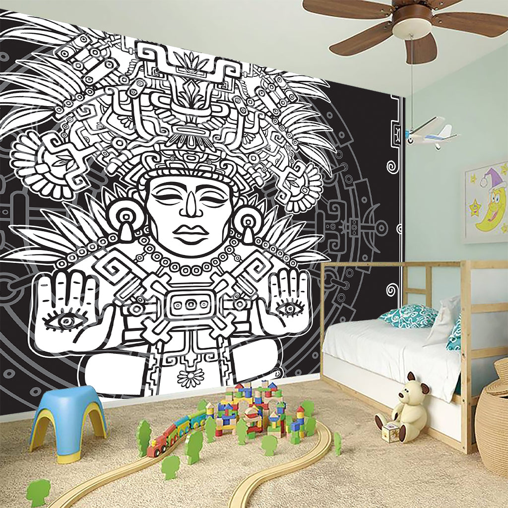 Blue And White Mayan Statue Print Wall Sticker