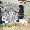 Blue And White Mayan Statue Print Wall Sticker