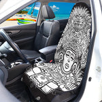 Blue And White Mayan Statue Print Waterproof Car Seat Cover