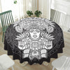 Blue And White Mayan Statue Print Waterproof Round Tablecloth