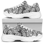 Blue And White Mayan Statue Print White Chunky Shoes