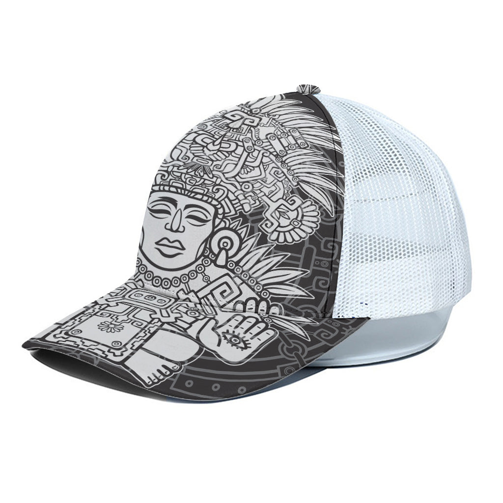 Blue And White Mayan Statue Print White Mesh Trucker Cap