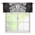 Blue And White Mayan Statue Print Window Valance