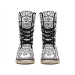 Blue And White Mayan Statue Print Winter Boots