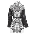 Blue And White Mayan Statue Print Women's Bathrobe