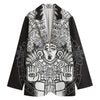 Blue And White Mayan Statue Print Women's Blazer