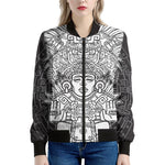 Blue And White Mayan Statue Print Women's Bomber Jacket