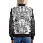 Blue And White Mayan Statue Print Women's Bomber Jacket