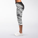 Blue And White Mayan Statue Print Women's Capri Leggings