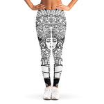 Blue And White Mayan Statue Print Women's Leggings