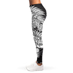 Blue And White Mayan Statue Print Women's Leggings