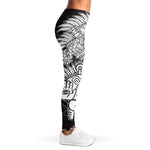 Blue And White Mayan Statue Print Women's Leggings