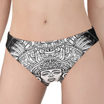 Blue And White Mayan Statue Print Women's Panties