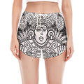 Blue And White Mayan Statue Print Women's Split Running Shorts