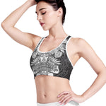 Blue And White Mayan Statue Print Women's Sports Bra