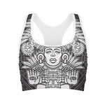 Blue And White Mayan Statue Print Women's Sports Bra