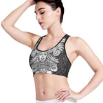 Blue And White Mayan Statue Print Women's Sports Bra